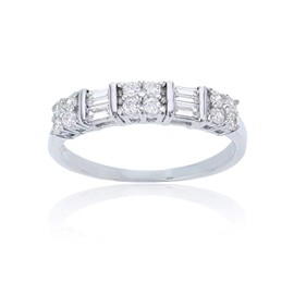 Sterling Silver Alternating Baguette & Round Cut Cubic Zirconia Anniversary Band Ring | Simulated Diamond Flawless VVS Cubic Zirconia | Sizes 6-9 | Wedding Anniversary Band for Women | Size 6