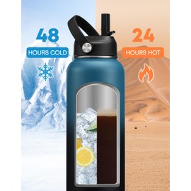 40 OZ Stainless Steel Water Bottle - with Straw, Leak Proof & BPA-Free, 40oz Insulated Water Bottles Thermal Flask Jug with Paracord Handle & Straw Spout Lids, Cold for 48 Hrs
