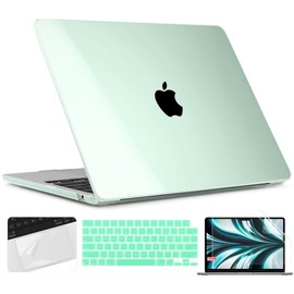 TWOLSKOO for M3 MacBook Air 13.6 Inch Case 2022 2023 2024 Release A2681 M2 A3113, Plastic Hard Shell Cover with Trackpad Film & Keyboard Cover & Screen Film for MacBook Air 13.6", Crystal Green