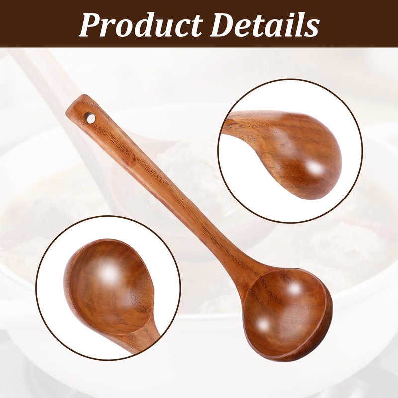 Cobee 11" Wooden Ladle, Long Handle Wood Soup Handcrafted