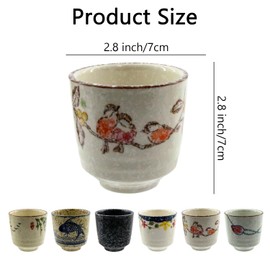 yaenoei Japanese Ceramic Tea Cups Set of 6, 6 oz No-Handle Matcha Mugs with Heat Retention, Porcelain Coffee Cup Set for Latte & Juice, Dishwasher Safe Gift