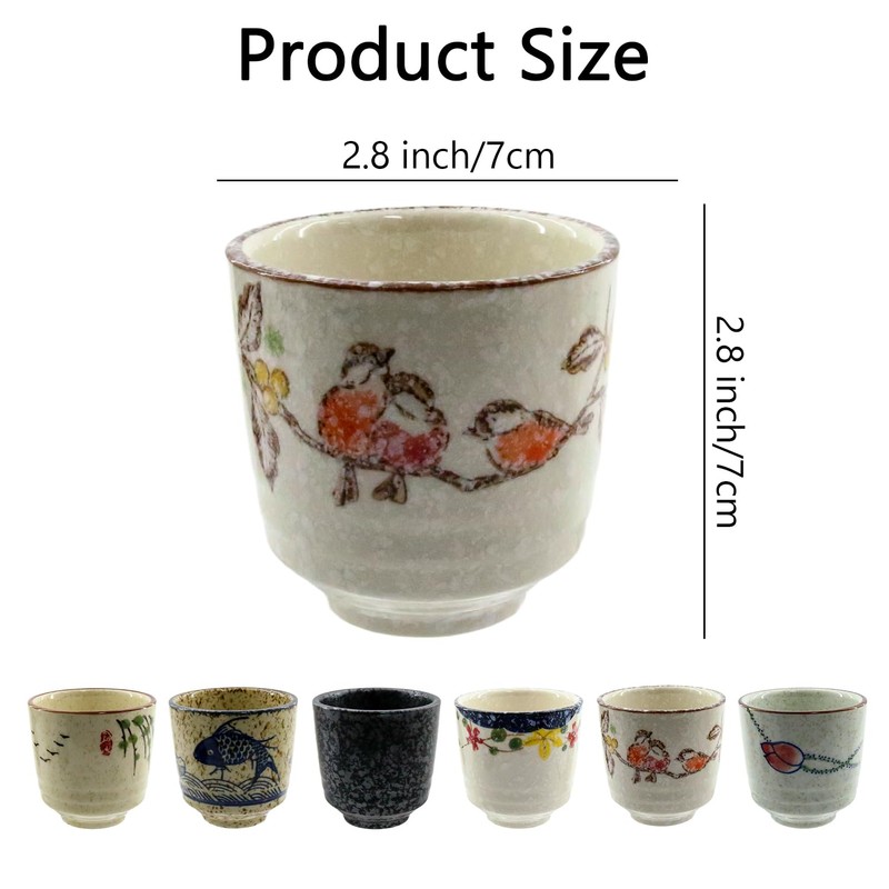 yaenoei Japanese Ceramic Tea Cups Set of 6, 6 oz