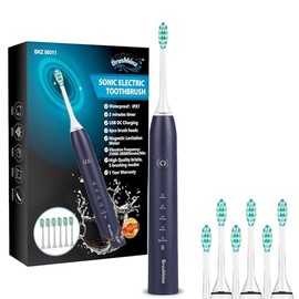 Brushkinz Sonic Electric Toothbrush Navy Blue - 5 Modes with Smart Timer - Soft Bristle USB Rechargeable Toothbrush for Adults - Power Vibrating Toothbrush for Dental Oral Care - 31000-38000Stroke/Min