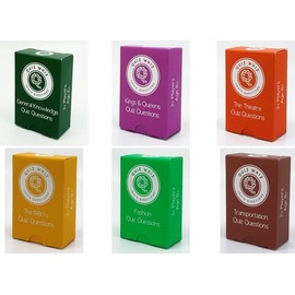 Quiz Whiz Set of 6 assorted boxes of Trivia Questions in a Matchbox - including General Knowledge, Fashion, Kings and Queens, The 1980;s, Transport and Theatre