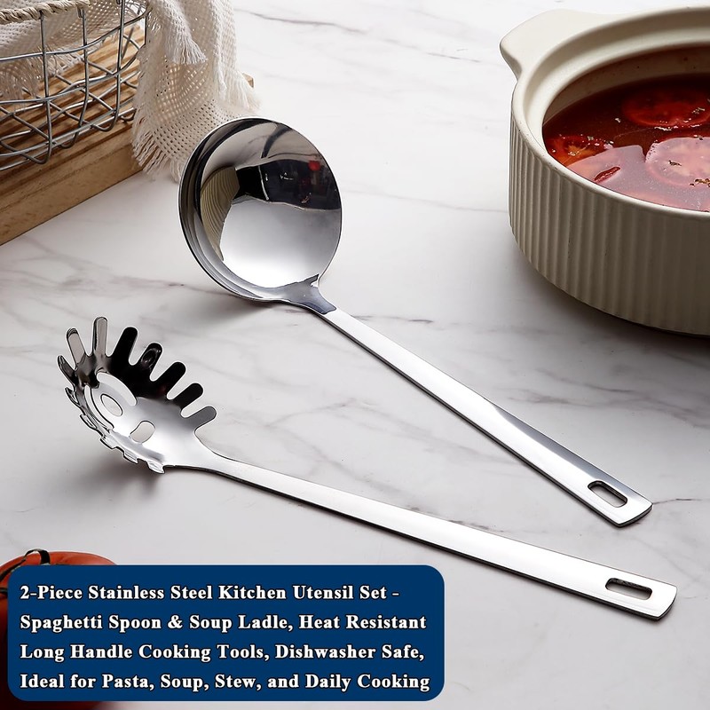 Berglander Stainless Steel Soup Ladle & Spaghetti Spoon, 2 Piece