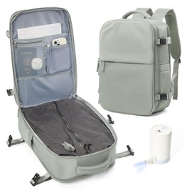 suwasp Vacuum Compression Backpack, 45L Expandable Travel Backpack with Electric Vacpack Pump, Travel Vacuum Bags with Shoe Compartment/17inch Laptop Compartment/USB Port, Glassgreen