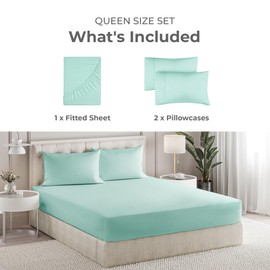Sleepy Town Queen Size Bed Sheets - 3 Piece - NO Flat Sheet Included - Queen Sheet Set - Soft, Comfy & Cooling - Easy Care - Wrinkle & Fade Free - Brushed Microfiber - Deep Pocket Sheets (Spa Blue)
