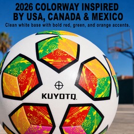 KUYOTQ Soccer Ball, 2026 Colorway Design Inspired by USA, Canada & Mexico, Thickened PU Cover, Soft Touch Wear-Resistant Surface, Nylon-Wound Bladder, Size 4 for Kids Youth