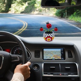 Solar Powered Dancing Flower Toy, The Ladybird with Seven Stars Solar Swinging Flip Flap Flower Animated Bobblehead Dancer Toy, Car Windowsill Decoration Desktop Solar Dancing