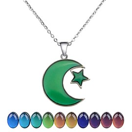Zuremid Temperature Sensing Color Changing Pendant Necklace Love Heart Butterfly Lucky Turtle Moon Star Mood Dinosaur Necklace for Women Teens Men Couples Birthday Valentine's Day Gift (Moon Star)