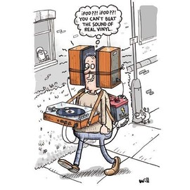 Greeting Card (PH0212) Humour Birthday - Real Vinyl - Man With Speaker Headphones