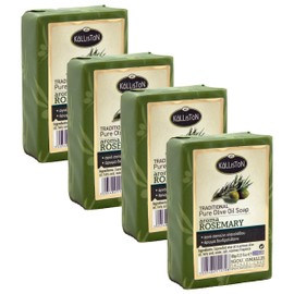 Kalliston, Rosemary Extract Herbal Soap Bar, Greek Extra Virgin Olive Oil, All Natural Aroma, All Skin Types, Crafted in Historic Crete, Greece, Pack of 4