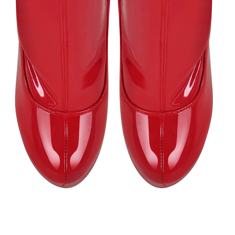 blingqueen Women's Stretch Boots Overknee Boots Platform Stiletto, Lacquer red