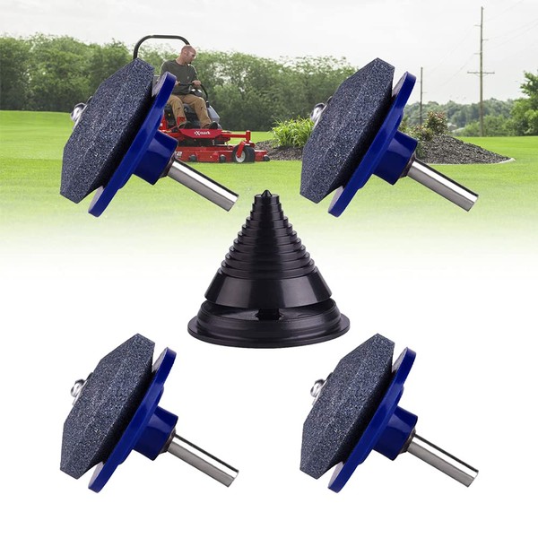 Oubesty Lawnmower Blade Sharpener 5Pcs Lawnmower Sharpener Kit Rotary Mower Sharpener Lawnmower Blade Balancer for Power Drill Hand Drill
