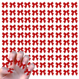 Red Bow Nail Charm for Women Girl, 100Pcs 3D Nail Decoration Resin Bow Nail Rhinestones Bowknot for DIY Nail Art Accessories (100Pcs Red)