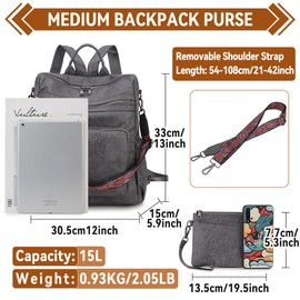MayBlosom Women's Elegant Backpack Bag 2 in 1 Vegan Leather City Backpack Travel Bag Book Bag for Travel School, darkgray, Fashionable