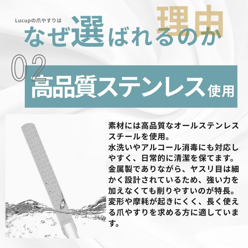 Lucup Nail File, Double-Sided Nail Sharpener, Stainless Steel, Non-Slip Handle,