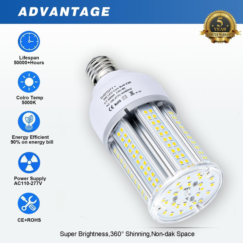 DJDTDTY 32W LED Light Bulb, E26 Base with E27 Adapter,