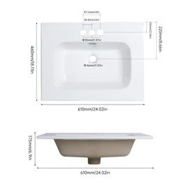 24" x 18.1" Glossy White Ceramic Drop-in Bathroom Sink, 3-Hole 4-Inch Centerset Rectangular Basin with Overflow, Ideal for Small Bathrooms