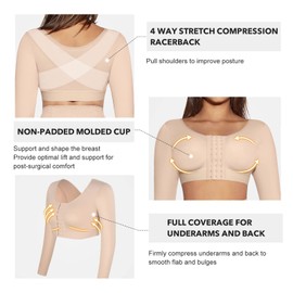 FeelinGirl Arm Shaper Post Arm Lipo Compression Garment with Bra Arm Garment Shapewear for Arms Nude XL