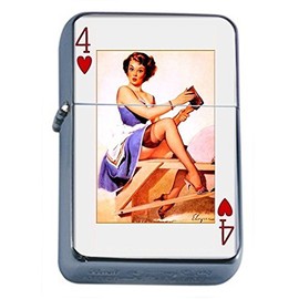 Perfection In Style Silver Flip Top Oil Lighter Vintage Playing Cards Design 004
