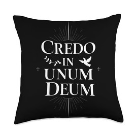 Credo In Unum Deum Religious Latin Quote Faith Dove Cross Throw Pillow