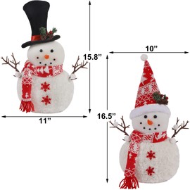 Cllayees Set of 2 Christmas Plush Snowman Doll Tabletop Decorations, Christmas Snowman Ornaments for Home Kitchen Xmas Holiday Party Decor
