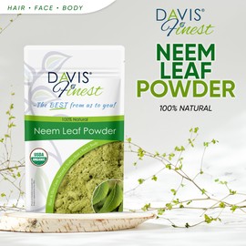 Davis Finest Organic Neem Powder 250g, Pure & Natural Neem Leaves for Skin & Hair, Ayurvedic, Dry Itchy Scalp, Hair Mask, Reduce Hair Loss Promotes Hair Growth