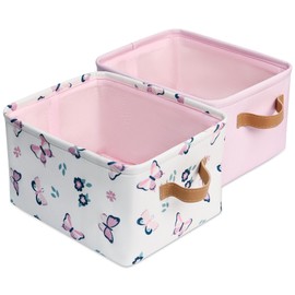 MY LITTLE ZONE 2 Pack Kids Storage Bins Including Butterfly Basket and Pink Basket - Baby Hamper for Nursery Girl - Collapsible Baskets for Toys, Diaper, Baby Shower Gifts - 8" x 5.2" x 10"