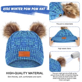 TAGVO 3pcs Winter Hat Scarf Gloves Set for Children with Thick Fleece Lined Thermal Knitted Hat Beanie Tube Scarf Winter Gloves Set for 1-5 Years Children Toddlers Boys Girls, blue