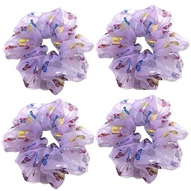 4 Pack Glitter Dance Butterfly Bun Net Tuck Organza Hair Scrunchies for Girl Rich Tones Bun Covers Mesh String Bobbles Elastic Headdress Ties Ponytail Bun Holders Hair Donut Hair Accessories for Performance,Dance,Cheer,Birthday,Themed Party Festivals (Purple)