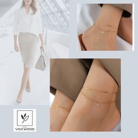 VICKWOOD Anklets for Women 20 cm to 30 cm Waterproof Stainless Steel 18 K Gold-Plated Gold/Rose Gold/Silver with Heart //Smiley / Plate Gift for Women, Stainless Steel