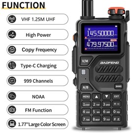 BAOFENG K5 Plus High Power Long Range Walkie Talkie Six Bands Air Band Two Way FM AM Radio NOAA USB-C Charging Wireless Copy Frequency VOX 999CH Radio for Hunting (Standard with 771 Antenna Set)