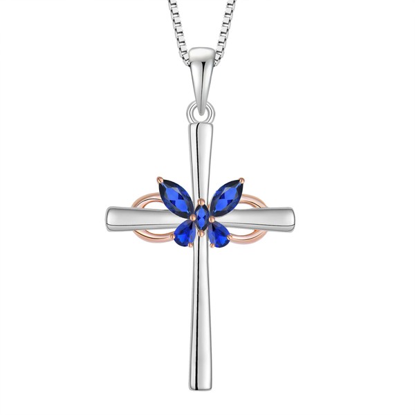 Wisbal Butterfly Cross Pendant 925 Sterling Silver Infinite Cross Necklace