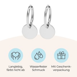 Nuoli® Women's Coin Hoop (Diameter: 12 mm) Earrings with Round Pendant for Women, Stainless Steel, Stainless Steel