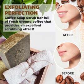 100% Handmade Coffee Scrub Soap Bar with Fresh Ground Coffee and Cocoa Butter - Coffee Scrub Cold Process Soap with Coffee Latte Aroma Oil - Good Scrubbing Effect - Body Exfoliating and Moisturizing