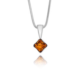 Copal Women's Necklace with Square Amber Pendant and Sterling Silver Chain, Sterling Silver, Amber, amber pendant