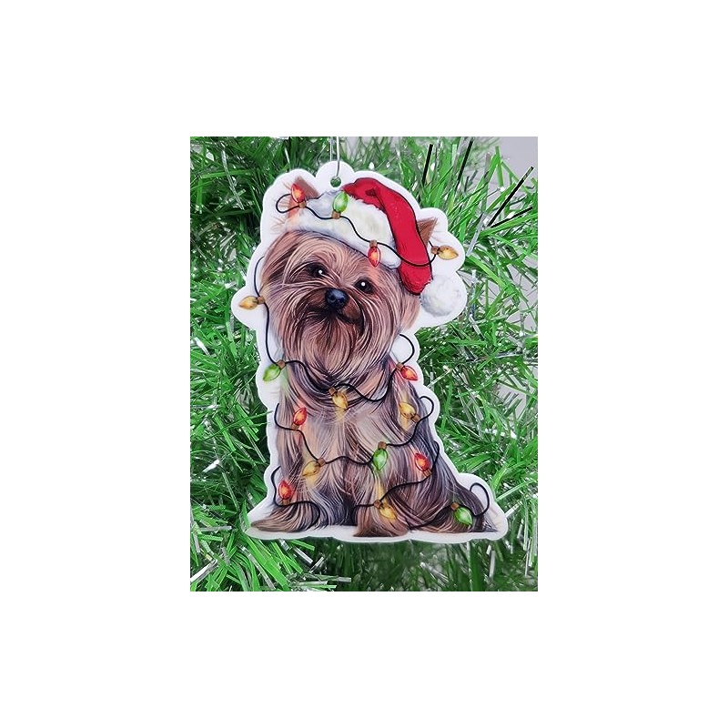 Yorkshire Terrier Dog Ornament with Terrier in Santa Hat and