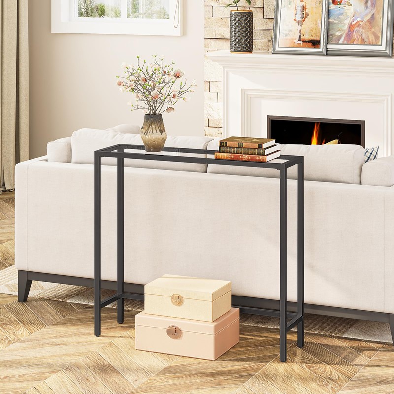 HOOBRO 29.5" Narrow Console Table, Tempered Glass Entryway Table, Modern