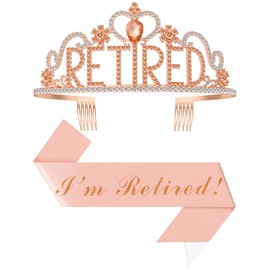 Papoopy Retirement Party Decorations with Tiara and Sash for Women, Happy Retired Crown and Sash for Gift, Rose