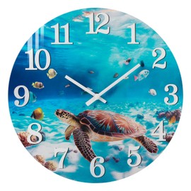 Yoiolclc Outdoor Clock Waterproof Ocean Nautical Wall Clocks for Patio Pool Garden Bathroom Home Decor(12 Inch,Blue,Sea Turtle)