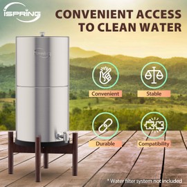 iSpring Wooden Stand for DGF2 Gravity-Fed Stainless Steel Countertop Water Filter System, Dark Wood