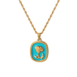 TaYolnFaSo Teal Rose Pendant Gold Rope Necklace for Women 18k Gold Plated Flower Chain Pendant Twisted Necklace Sky Blue Enamel Jewelry Birthday Gift for Wife Girlfriend Mother Daughter