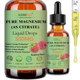 Pure Magnesium Citrate 500mg Liquid Drops, High Absorption Chelated Calm Magnesium for Sleep Relaxation Muscle Bone Nerve & Brain Health, Gentle on St