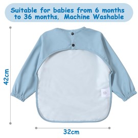 PewinGo Bib for Weaning with Long Sleeves & BLW, Soft and Skin-Friendly Material, Bib for Breastfeeding, Waterproof and Easy to Clean & Machine Washable, for Baby (Blue)