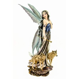 Vogler 770-4026 Fairy of the Forest with Wolves 27 cm Fantasy Fairy Elf Figure