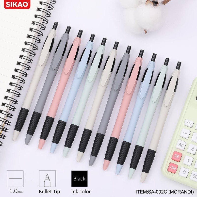 Sikao Pens Bulk, 60Pack Morandi Gripped Slimster Bulk Ballpoint Smooth