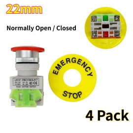 4x 660V 10A Red Mushroom Emergency Stop Switch 22mm Mount 1NO+1NC Safety Switch