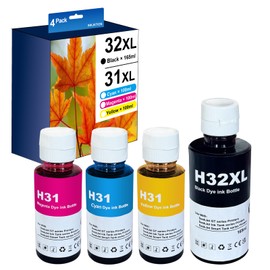 Compatible 31 32XL Ink Bottle Set 4 Pack 31/32 XL Ink Refill Replacement for Smart Tank 7301 7001 7602 5000 6001 5101 5102 5103 Plus 651 551 455 457 Remanufactured (Black 165ML, Color 100ml
