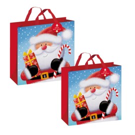 Set of 2 Large Jumbo Christmas Gift Bags Xmas Presents Woven 45cm x 45cm - Cute Santa 3742